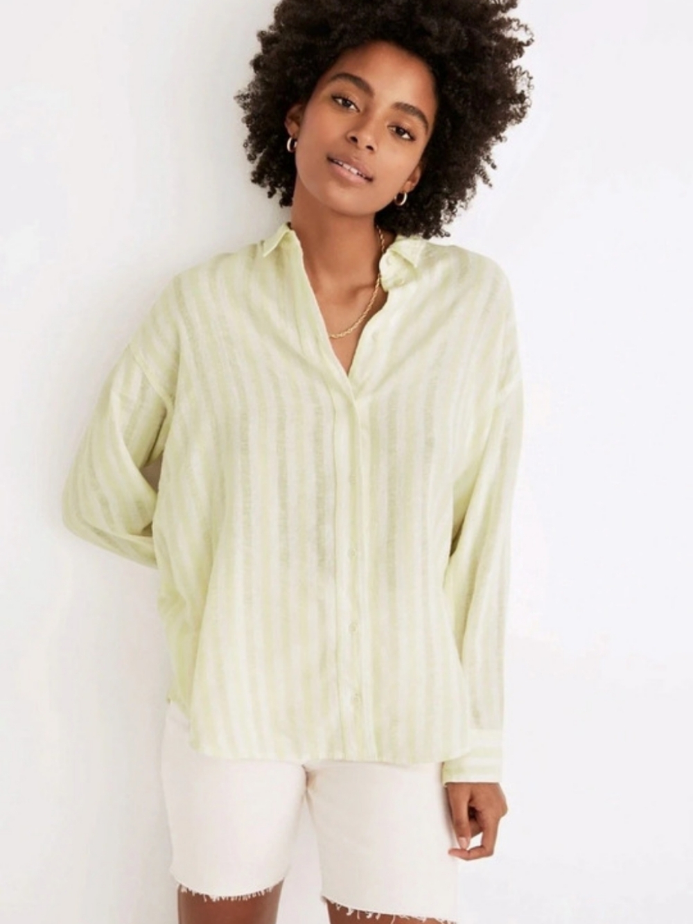 Madewell Linen-Blend Painter Shirt in Eades Stripe NWT